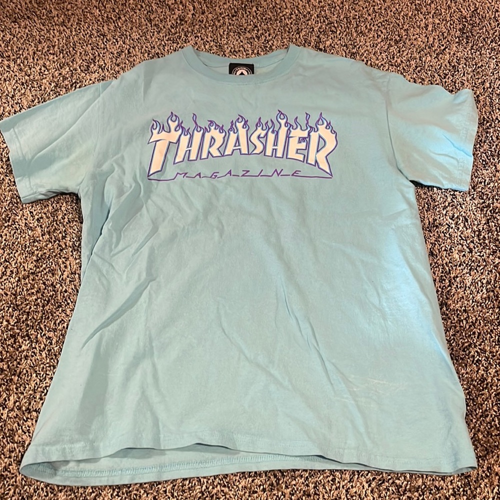 Thrasher light blue shirt with purple